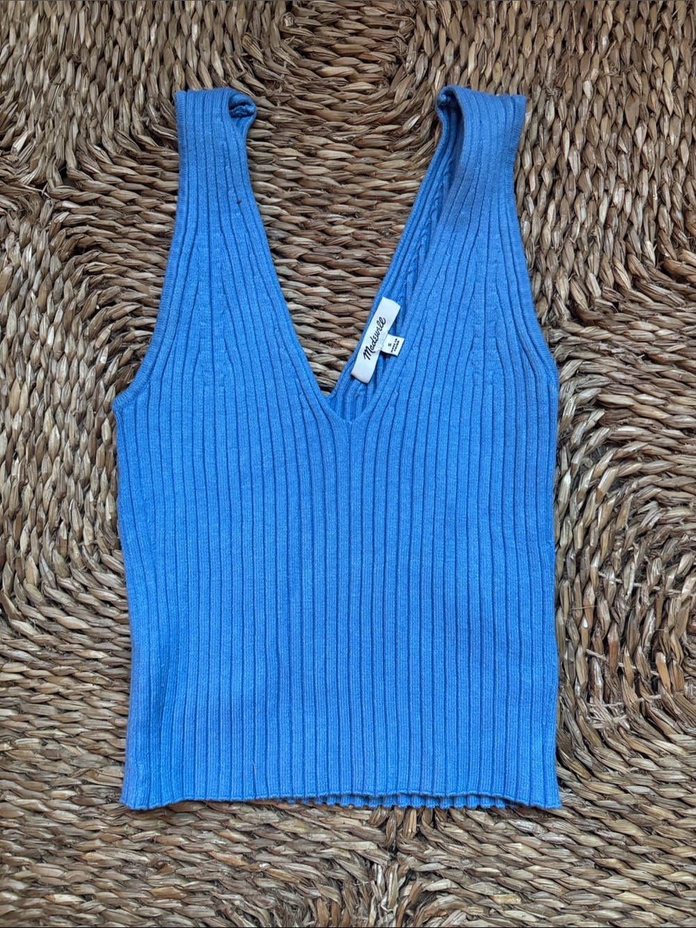 Madewell Blue Ribbed V-Neck Tank